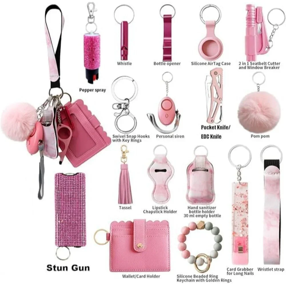 Wristlet Keychain Set with Wallet Saniztizer Bottle Opener for Women